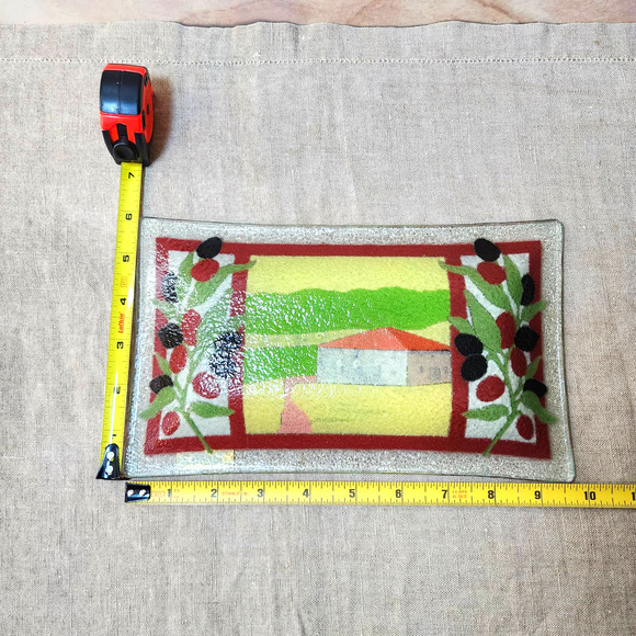 Peggy Karr Glass Fused Art Glass Tuscan Villa Winery Platter/Tray Artist Signed - Picture 10 of 10